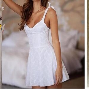 White Eyelet Cotton Dress with Ties